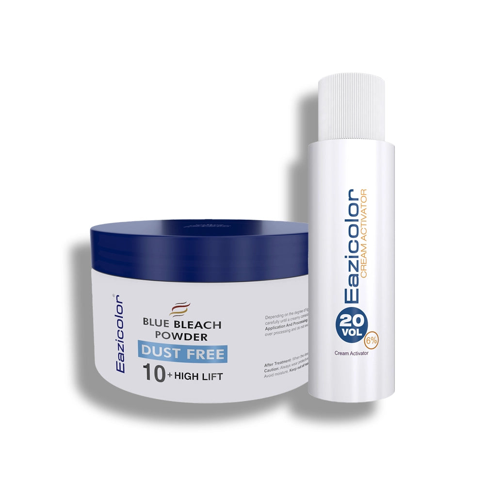 Eazicolor hair color products including a jar and a bottle on a white background